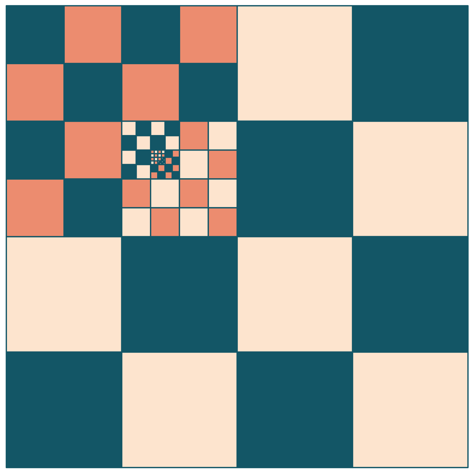 L-shaped checker patterns frame more L-shaped patterns in a fractal-like pattern.