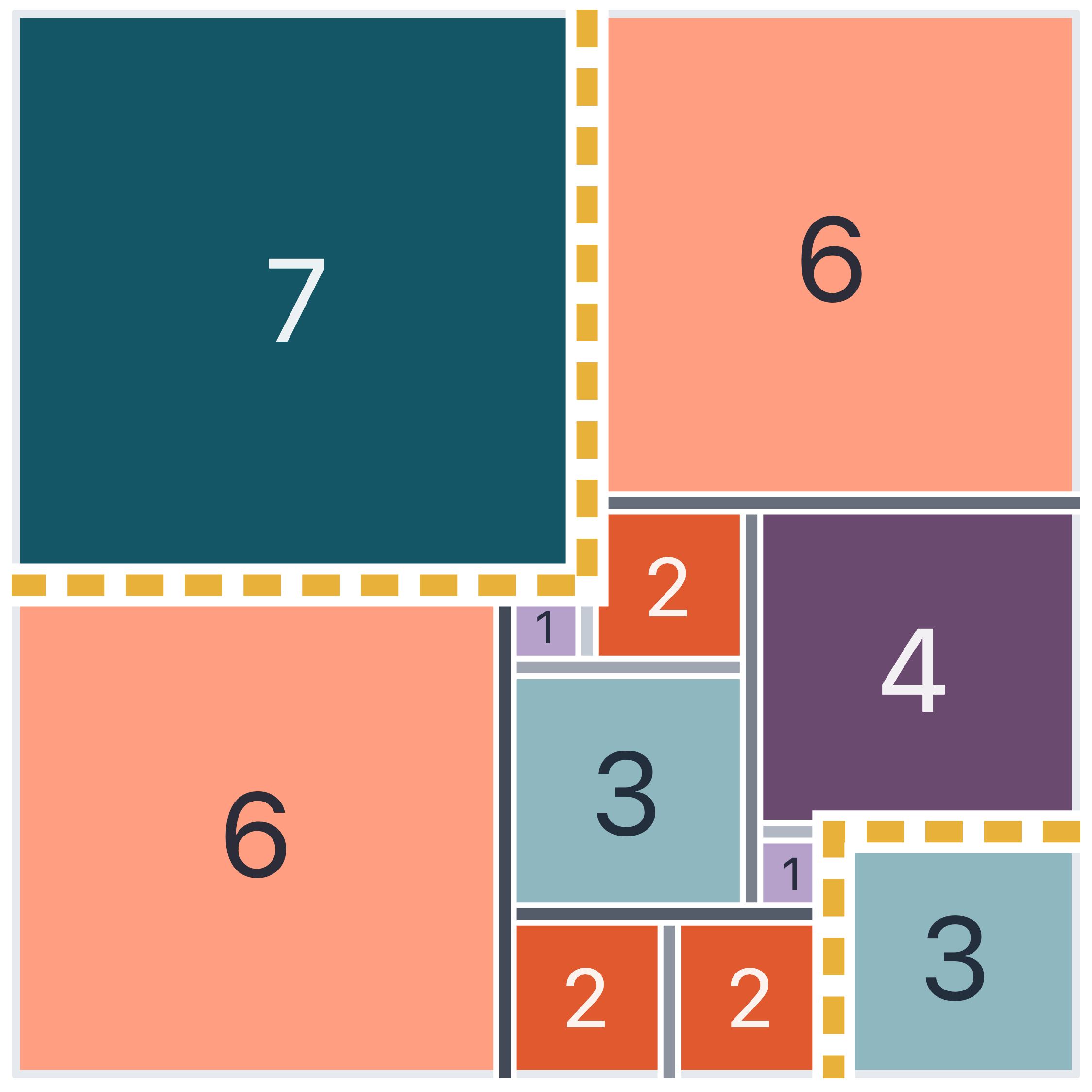 A 13x13 quilt with two squares that sho