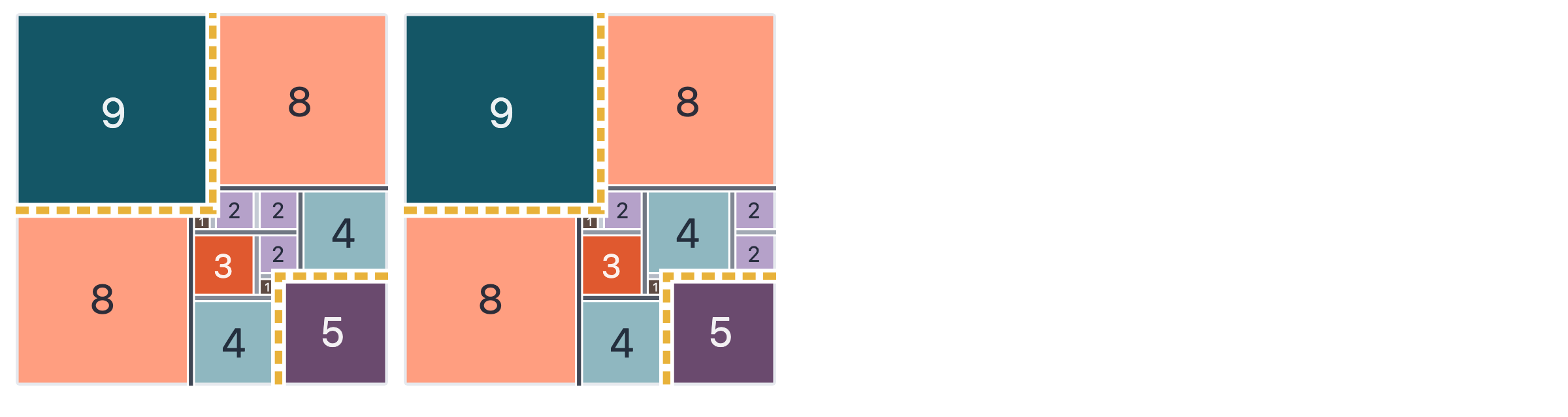 two 17x17 quilts that look very similar needing two L-seams