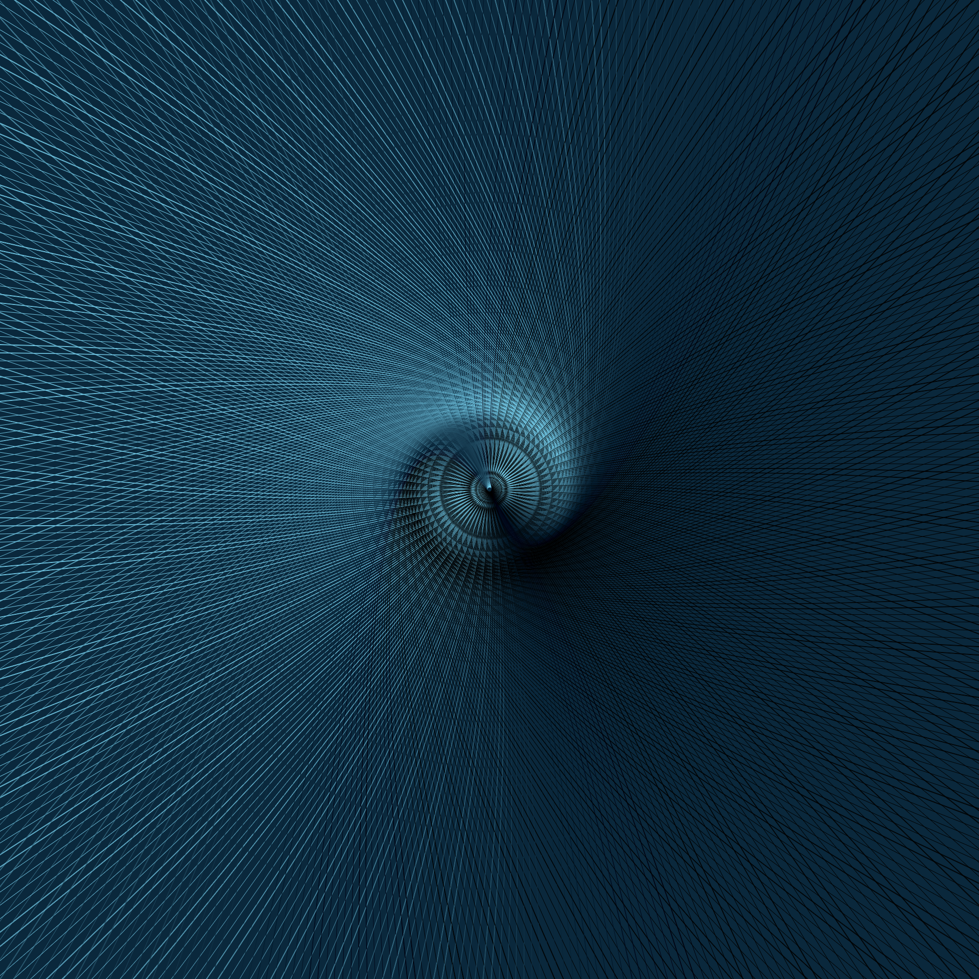 a teal composition of light and shadow created by rotating a parabola around the origin creating an almost checkering pattern outward with shadows on the right. 