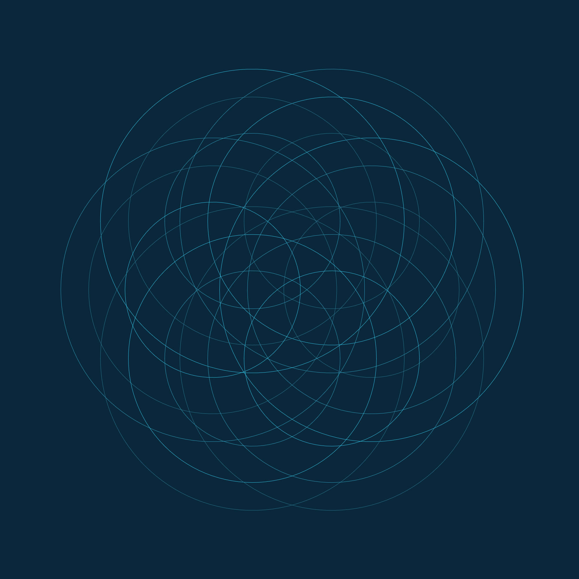 circle of life drawn with different blues of concentric circles using the permutations of 1,2,3