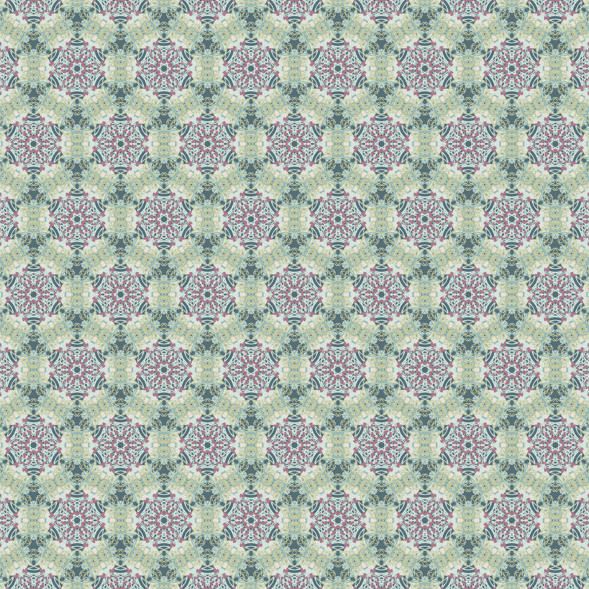 wallpaper of rings of lichen arond hexagons with pink in a busy stringy patter on a teal-slate background