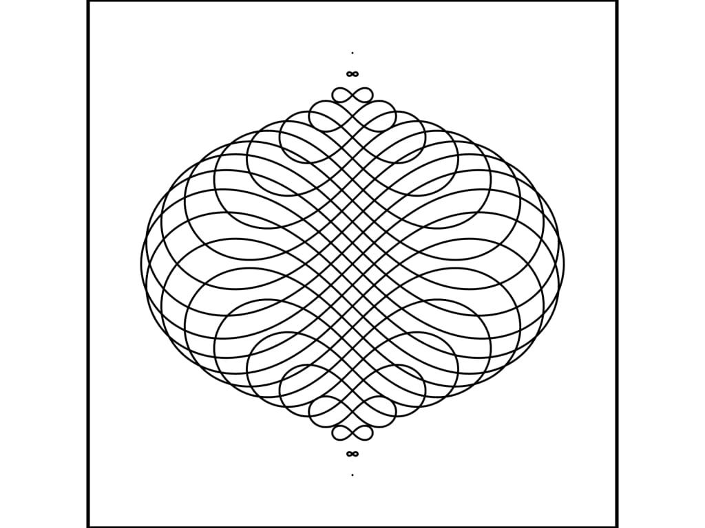 many lemniscates overlapping to make a narrow -wide-narrow shape almost like an ornament - black an white