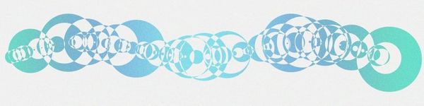 circles along a wavy curve with random radii and shading is alternating between white  and blue gradients.