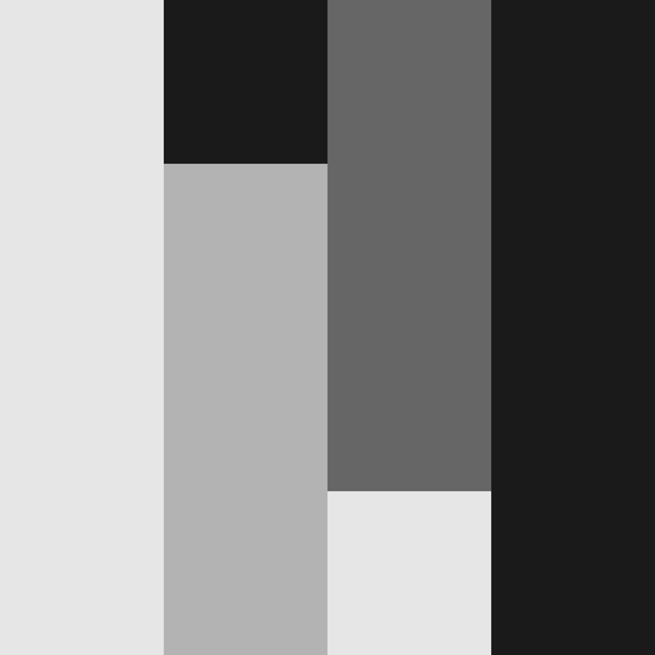 A quilt block of grey and black stripes with rotational symmetry in the geometry.