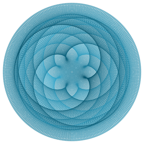 string art with high density with lighter blue and darker teal strings making an 8 petal pattern in the center