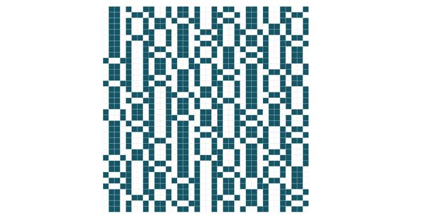 a grid of white and teal squares that almost seems like a pattern, but hard to tell.