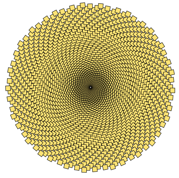 a sunflower spiral pattern made with stickynotes