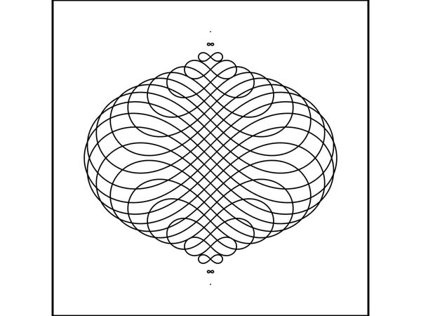 many lemniscates overlapping to make a narrow -wide-narrow shape almost like an ornament - black an white