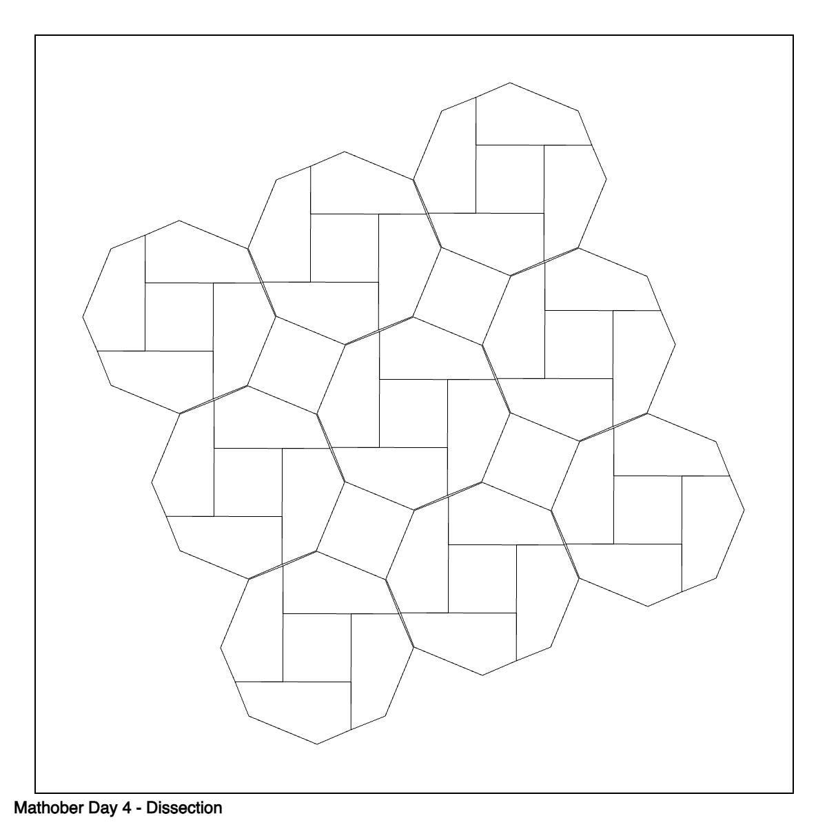 dissection of octagons and squares - black and white sketch