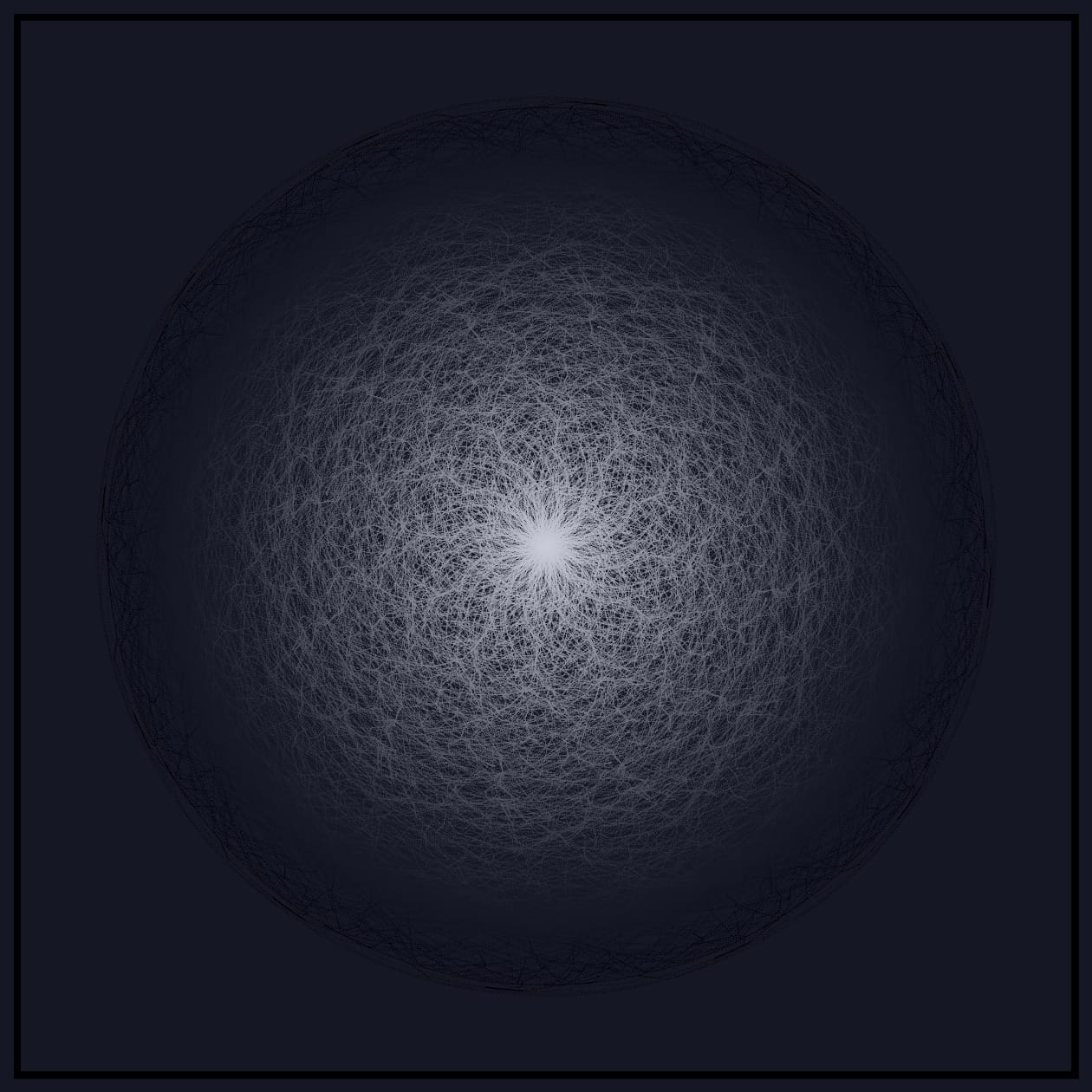 iris-like mandala with white streaks on a dark canvas. 