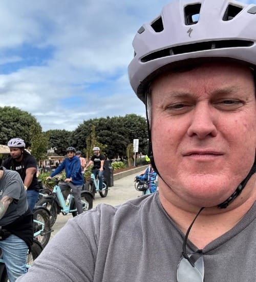 a selfie of me and some of the group before we started our ride