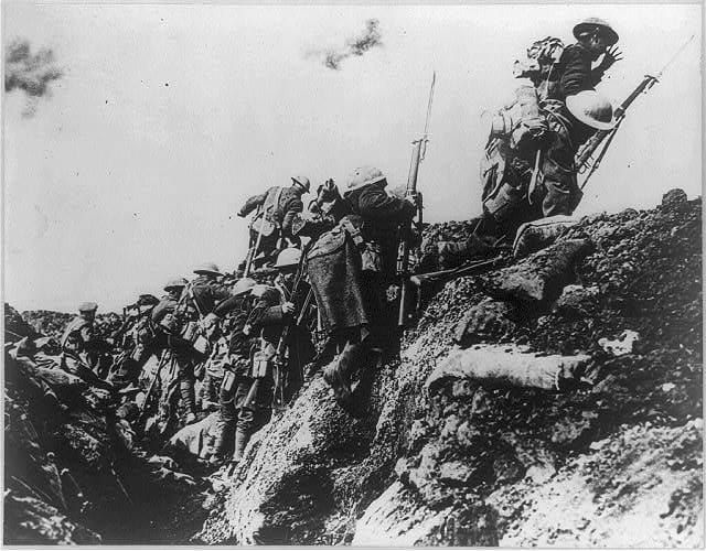 A soldier prepares himself to go over the top