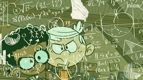 Cartoon of two kids thinking hard while they look at complicated math in front of them