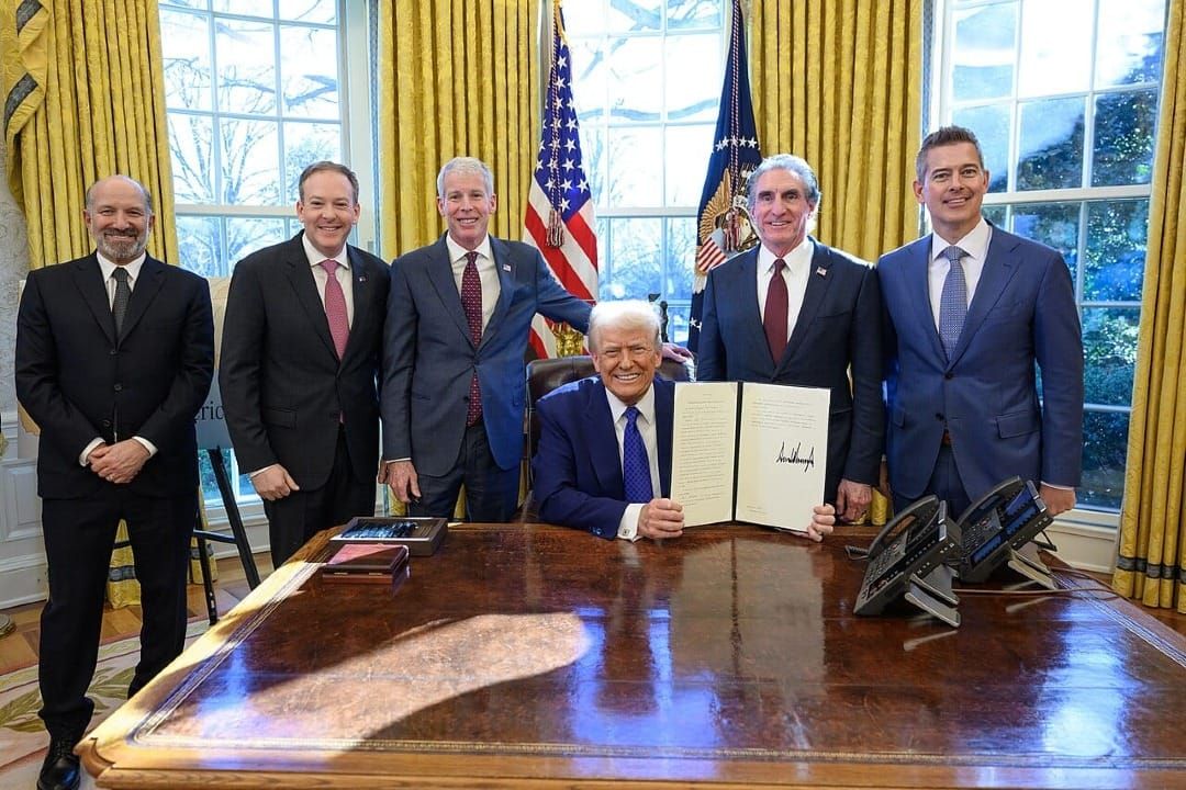 Trump with Cabinet Secretaries Howard Lutnick (Commerce), Lee Zeldin (EPA), Chris Wright (DOE), Doug Burgum (DOI), and Sean Duffy (Transportation and, somehow, NASA)
