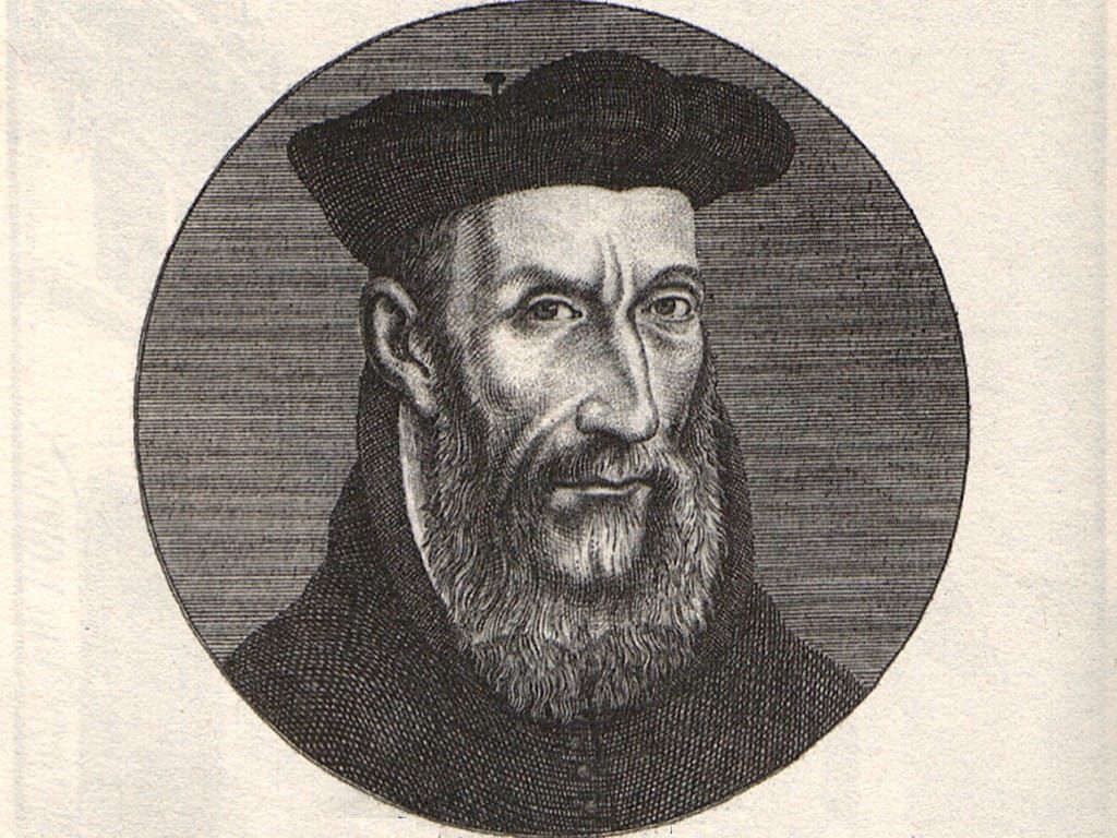 A portrait of a stern looking man with a beard