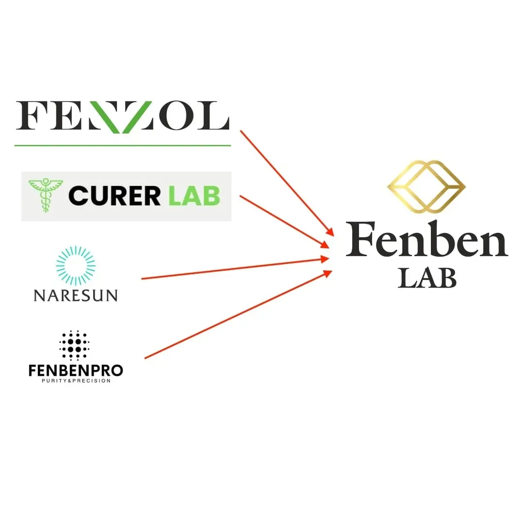 Fenben Lab subsidiary brands network showing Naresun, Fenzol, FenbenPro, and Curer Lab connections