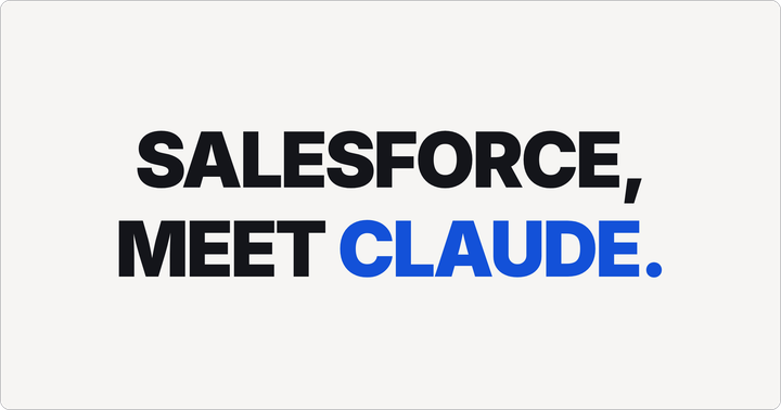 Bold type poster reading "Salesforce, meet Claude" on an off-white card
