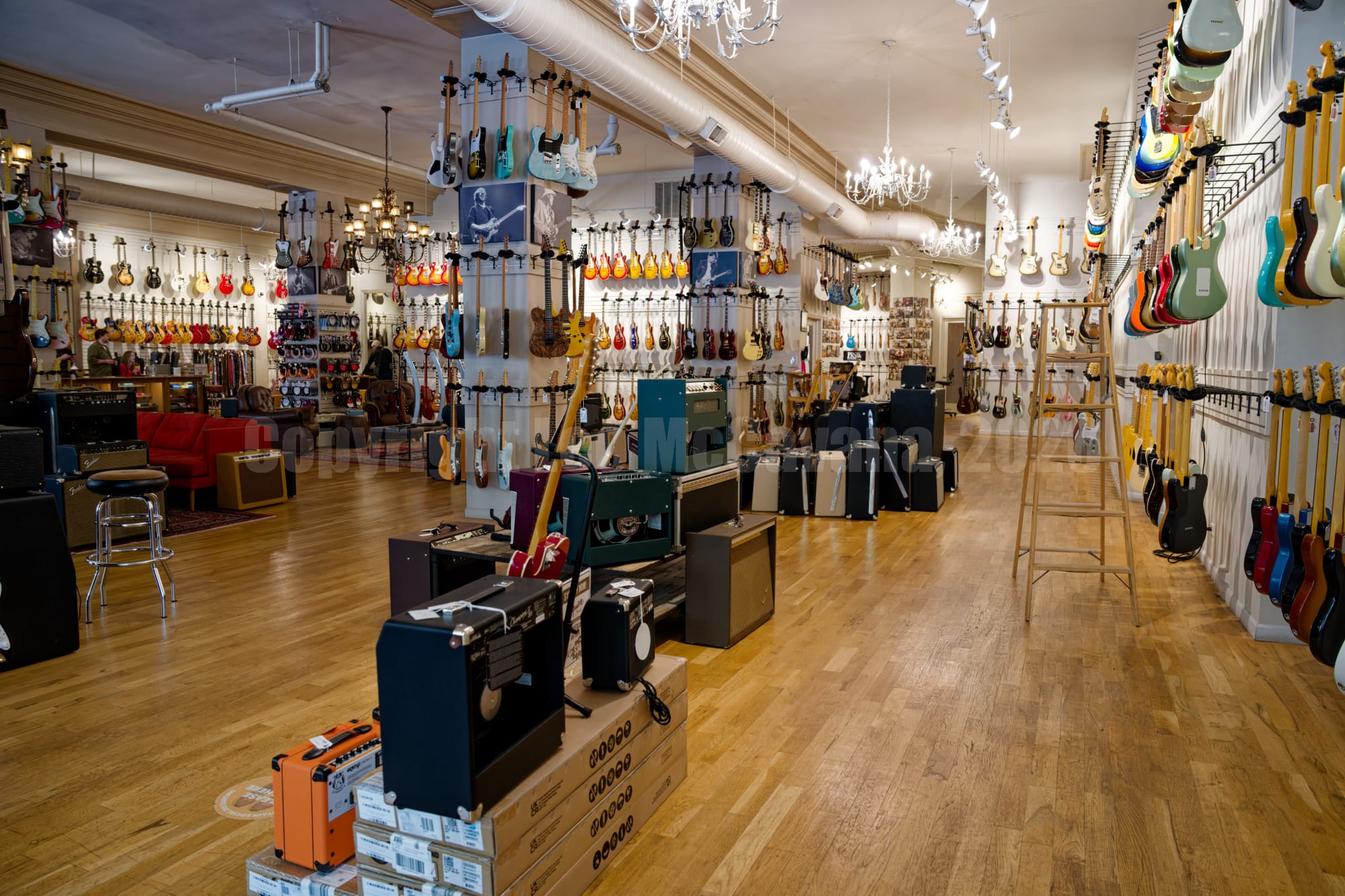 The main sales floor at Chicago Music Exchange