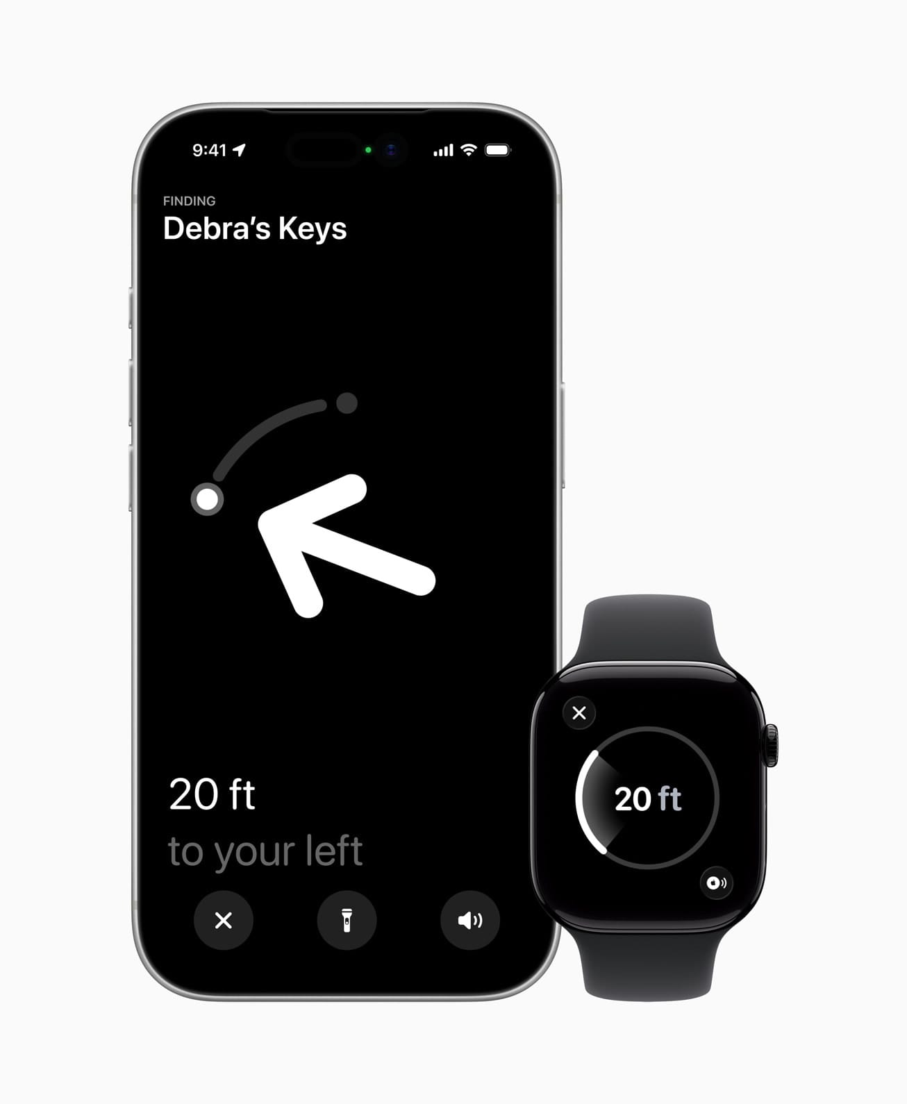 An iPhone showing Precision Finding directions to a nearby AirTag