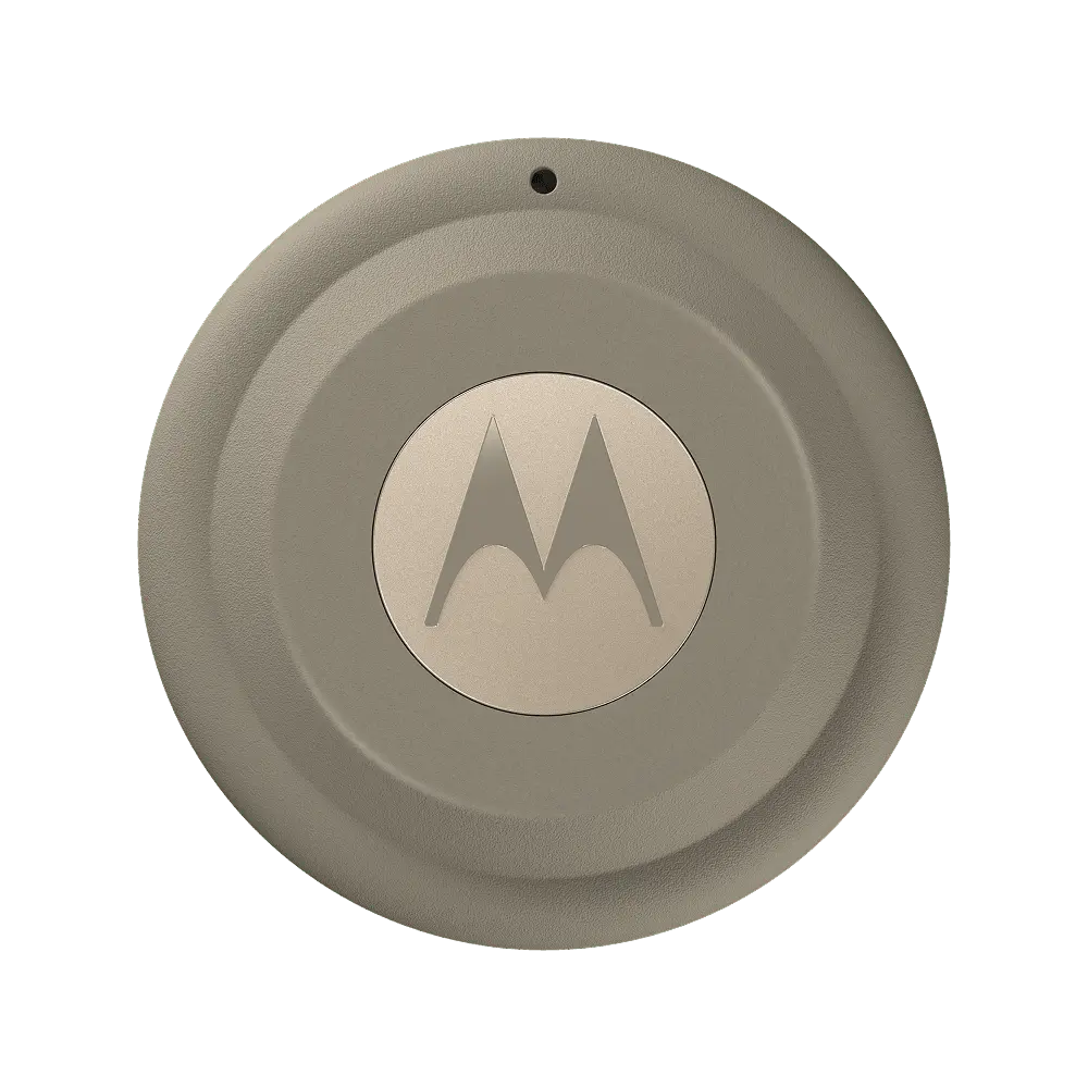 Motorola moto tag 2 tracker in a taupe finish