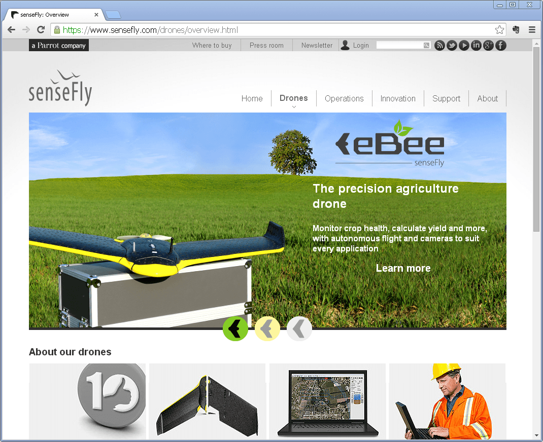 Screenshot der Webseite der Drohne eBee von senseFly