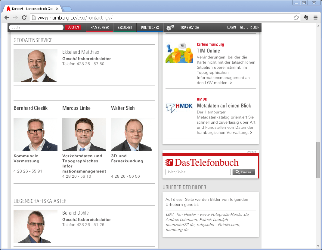 Screenshot der Webseite des Geodatenservice der Stadt Hamburg