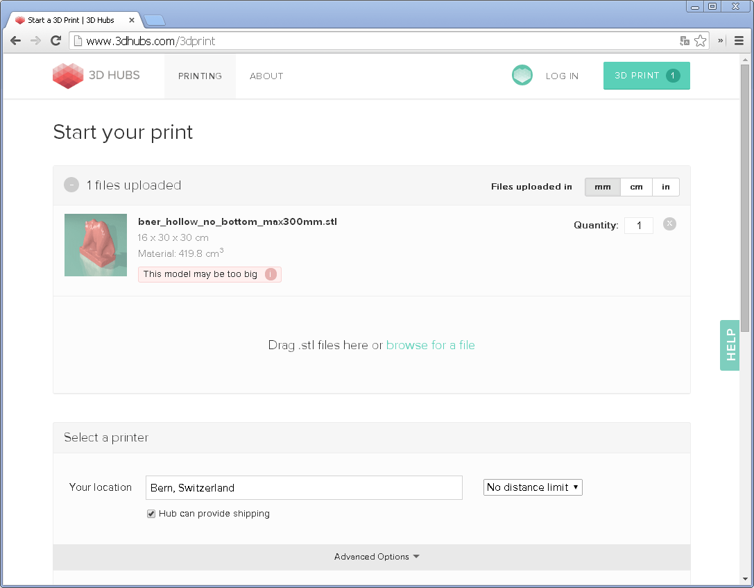 Screenshot des Uploads des Bären bei Hubs