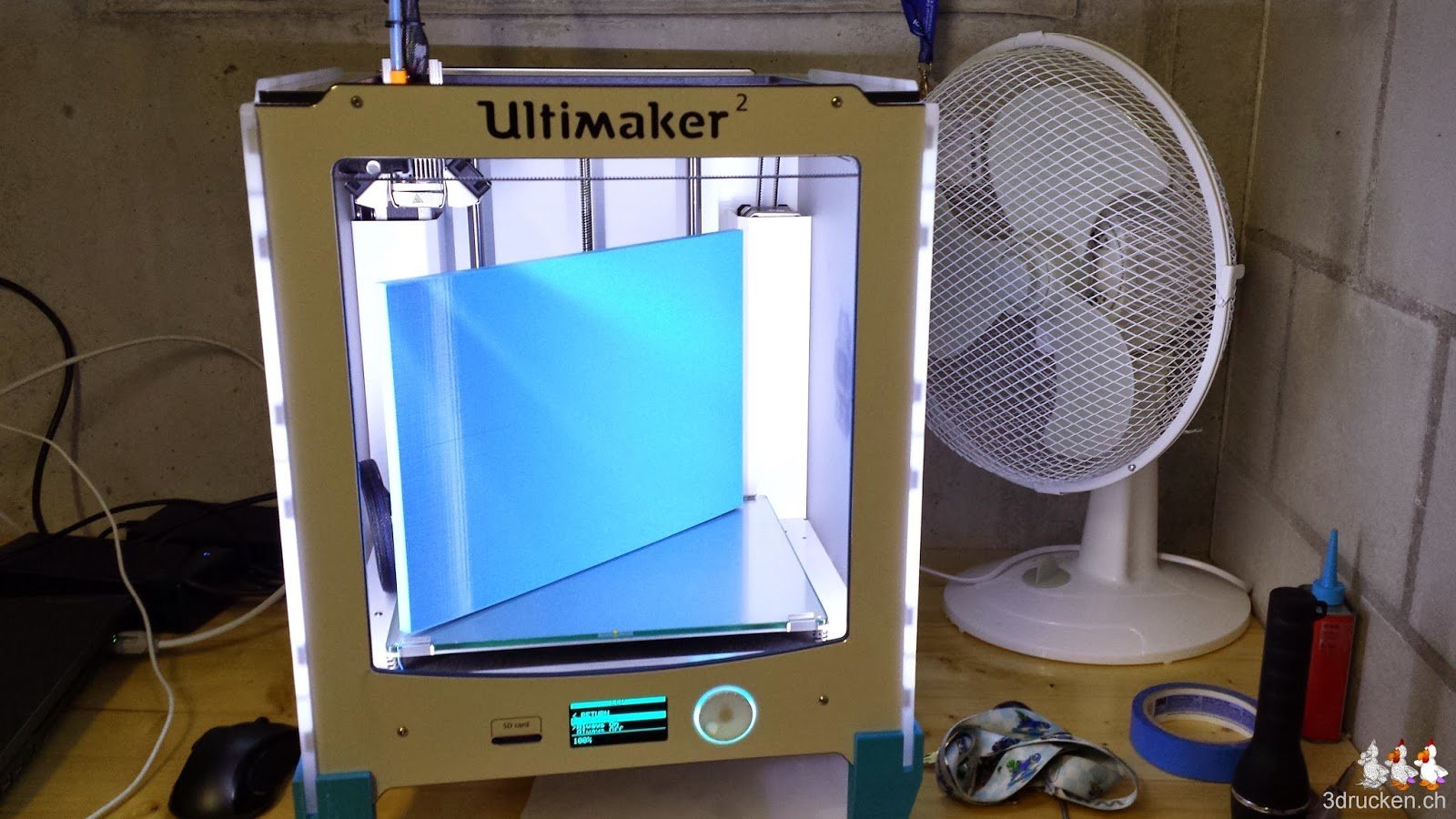 Foto des Ultimaker 2 von vorne mit maximalem Quader mit Dicke 10mm