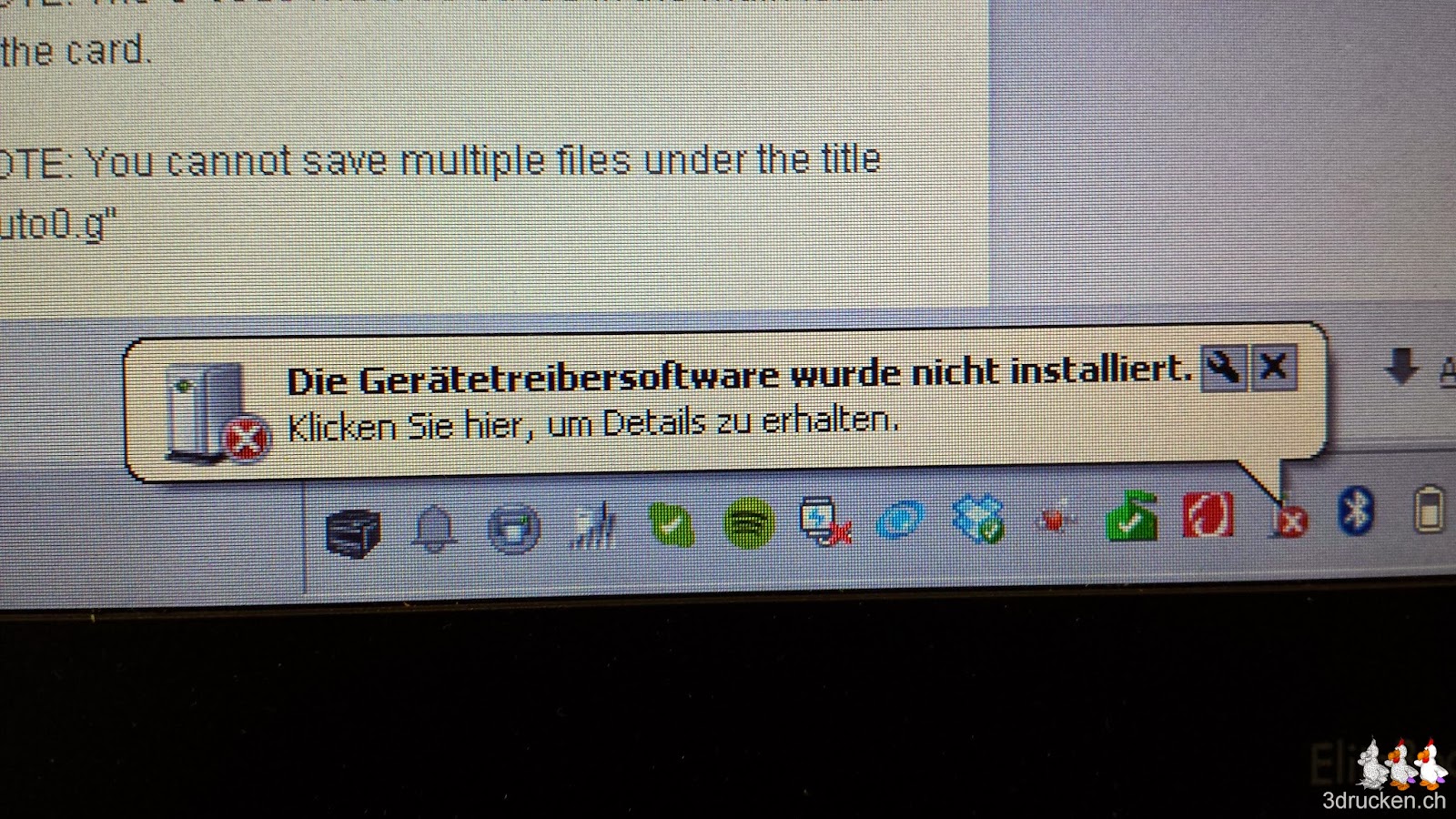 Foto der Warnmeldung Die Gerätetreibersoftware wurde nicht installiert unter Windows 7