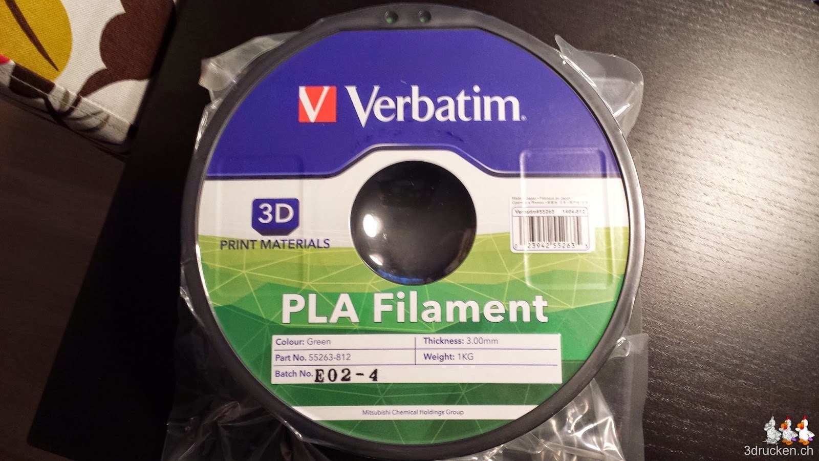 Foto des Aufdrucks auf der Rolle Verbatim PLA