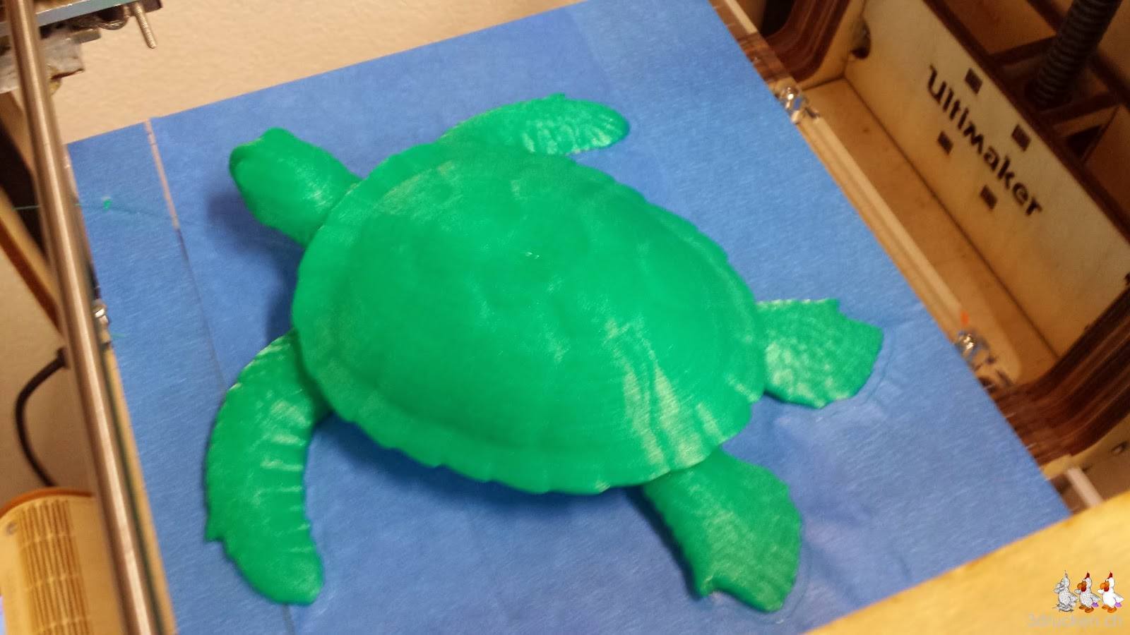 Foto der erfolgreich gedruckten Schildkröte auf dem Ultimaker Original von oben aufgenommen