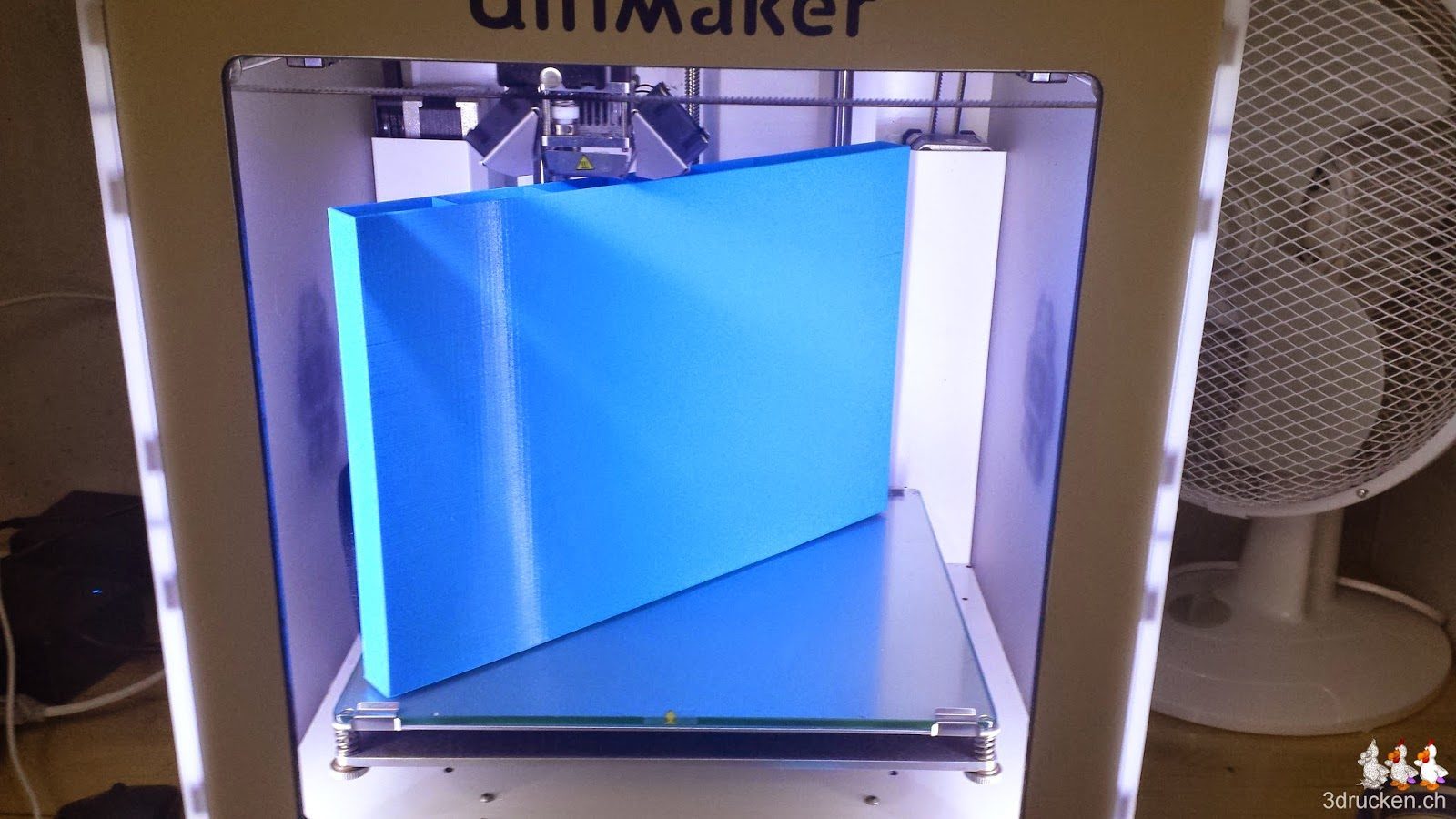 Foto des maximalen Quaders mit 20 mm Dicke während des Drucks im Ultimaker 2