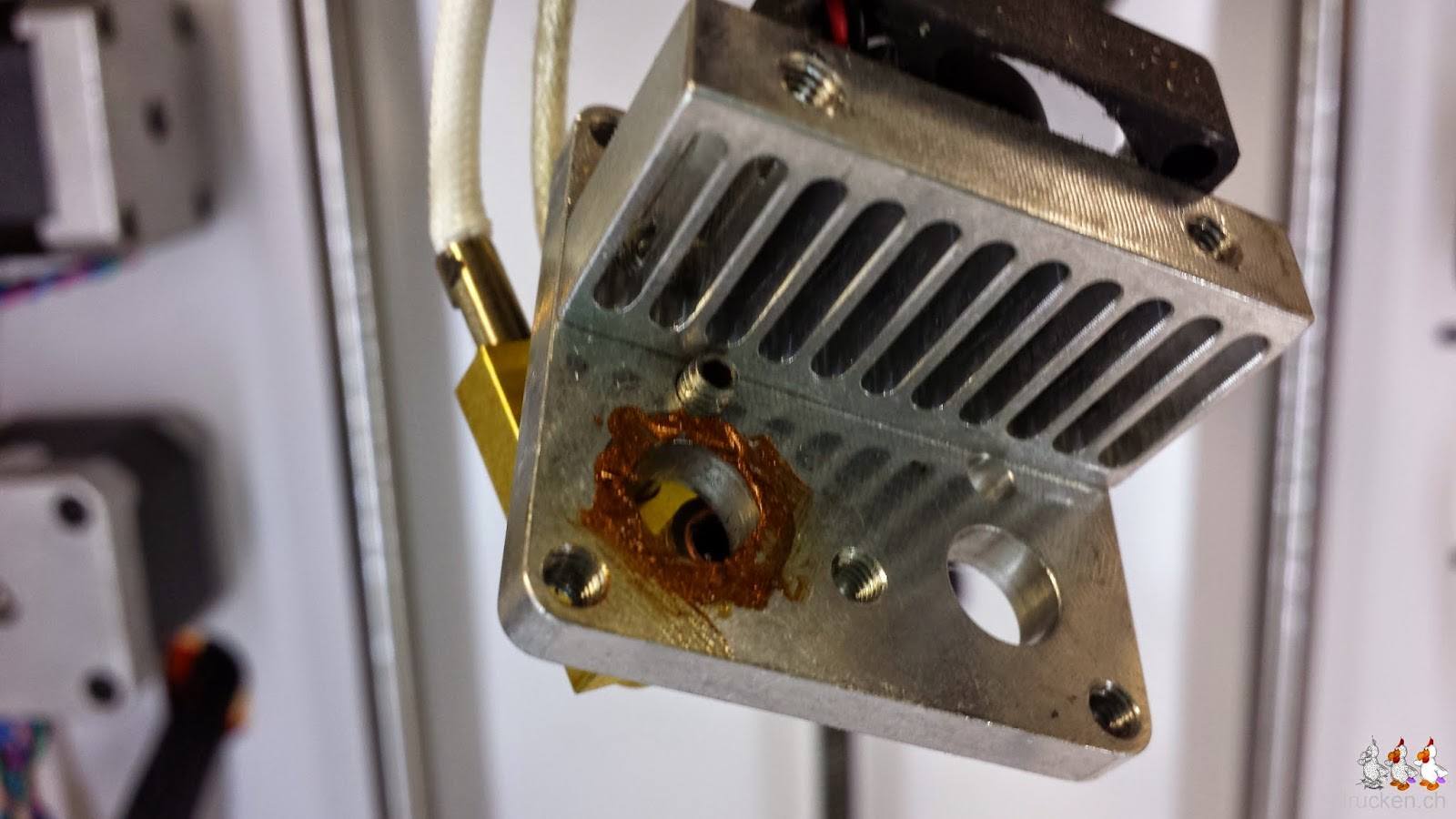 Foto der Druckkopfhalterung mit Kupferfett eingeschmiert