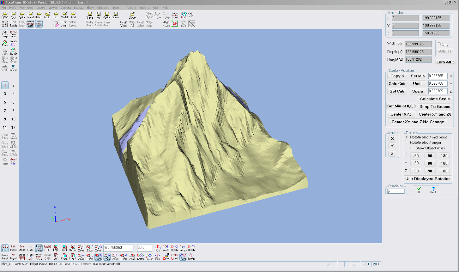 Screenshot aus AccuTrans 3D vom Skalieren des Modells auf 200 mm
