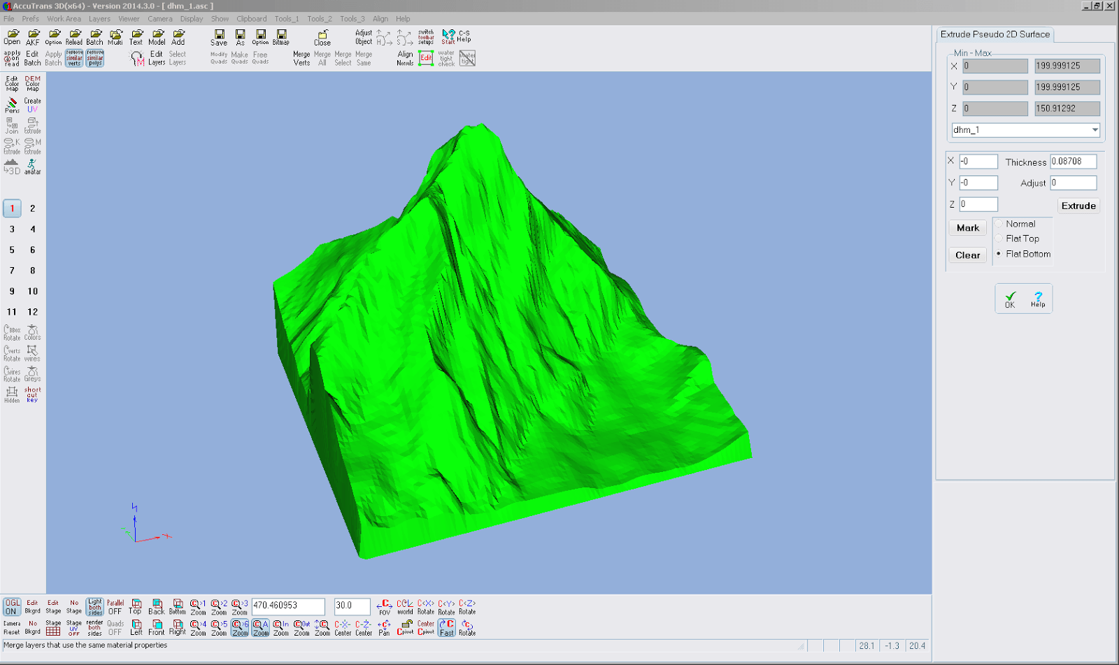Screenshot vom Vorgang Extrude Pseudo 2D Surface aus AccuTrans 3D