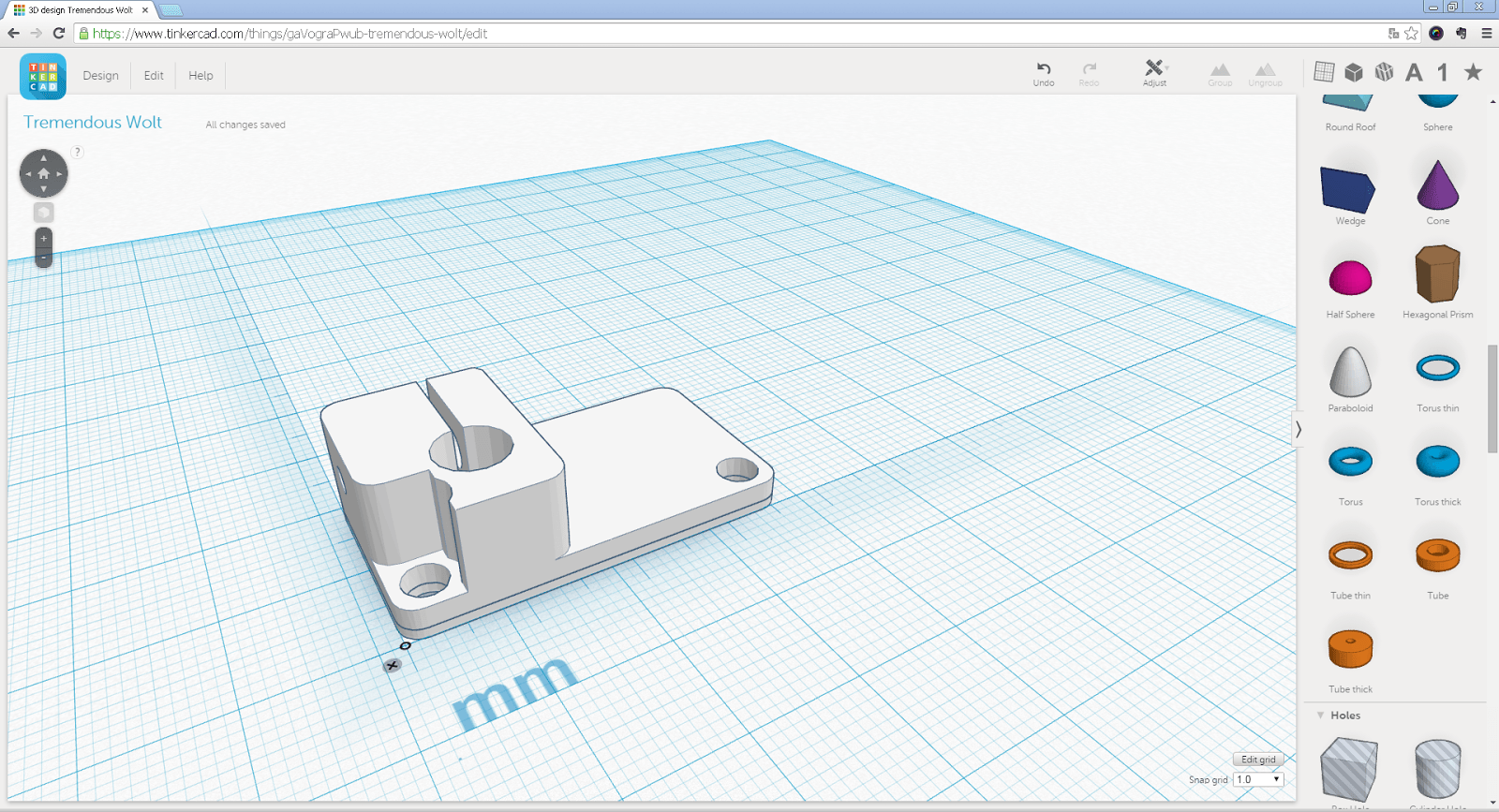 Screenshot des importierten Bowden Tube Halters in Tinkercad