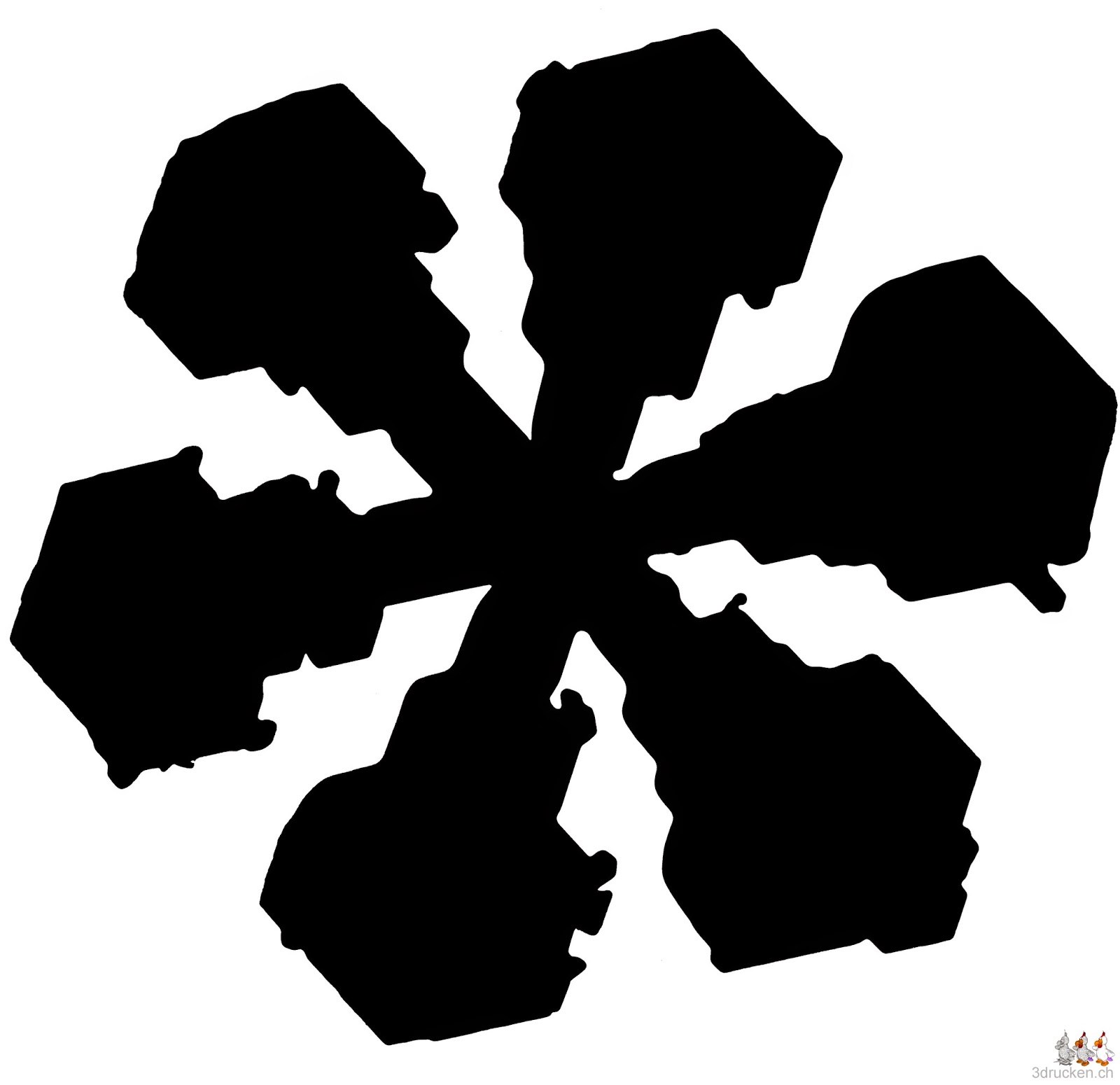 Dendritischer Stern mit Verbreiterungen der Astenden in schwarz-weiss