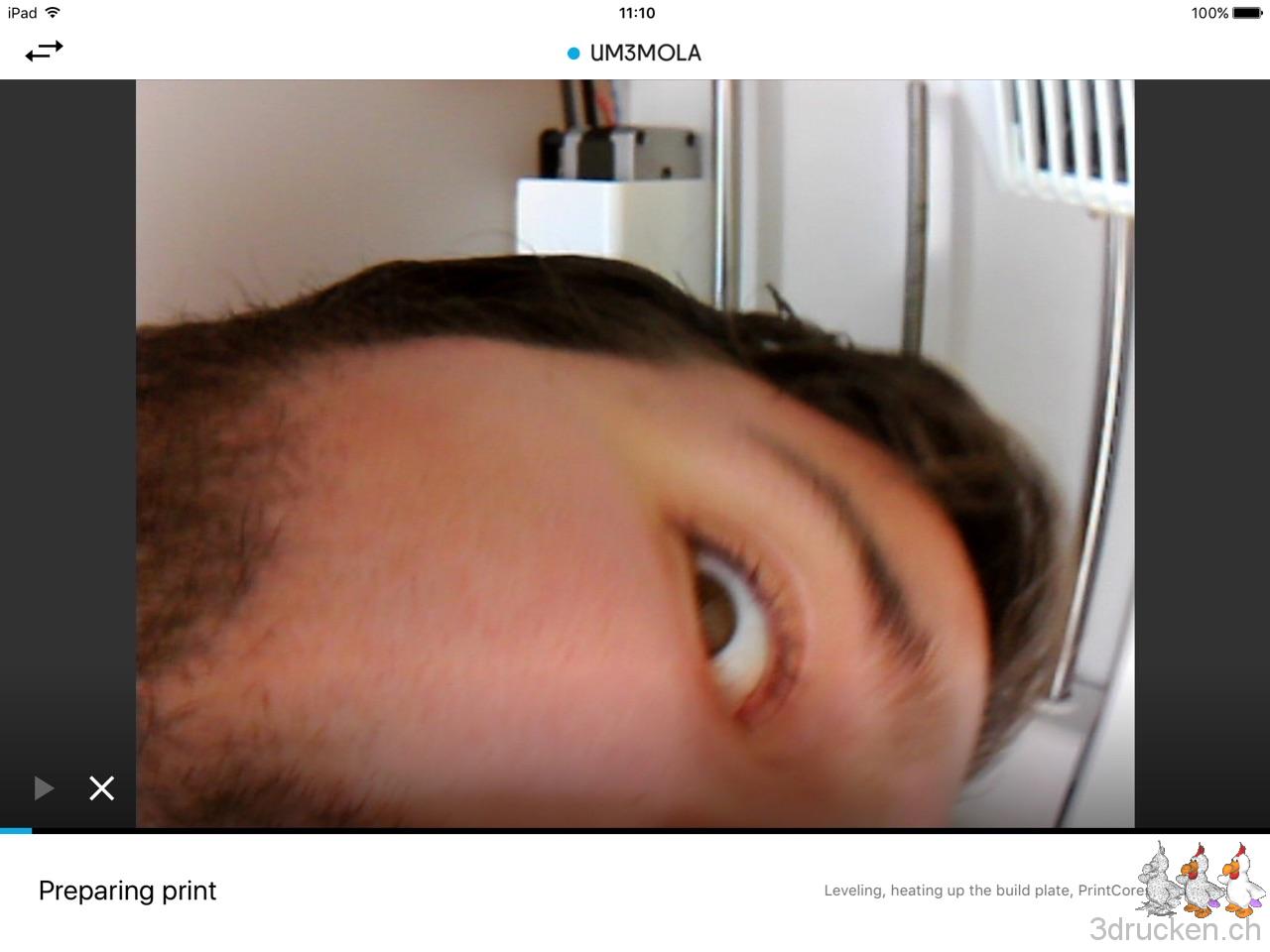 Philipps Kopf durch die Webcam im Ultimaker 3