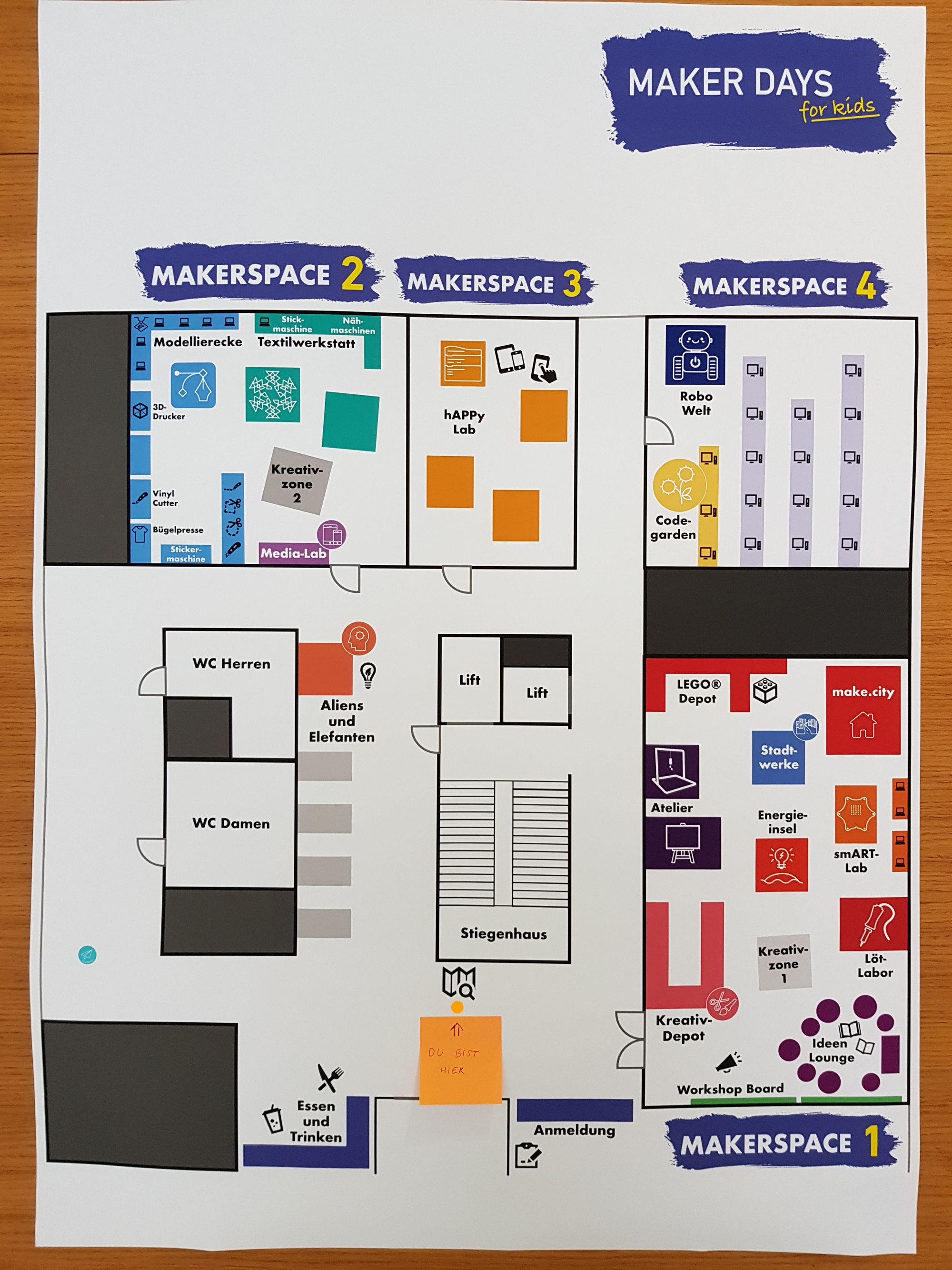 Plakat mit der Übersicht der Räume der MAKER DAYS 2019. 