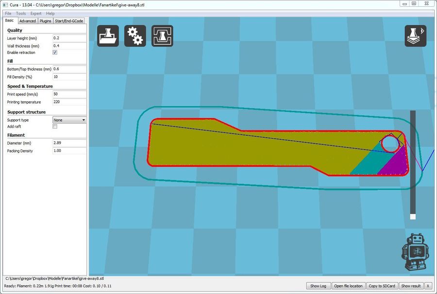 Slicen in Cura mit nur einem Loop