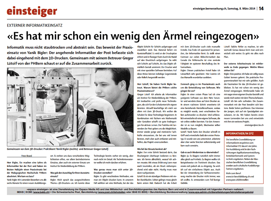 Interview mit Yanik und Gregor im einsteiger vom Samstag