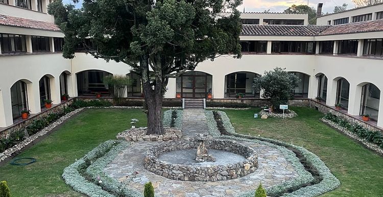 View of the courtyard at the Capuchin monastery in Bogotá, Colombia.