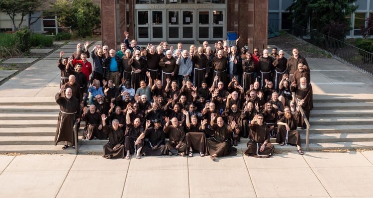 An aerial photograph of all of the friars of the Province of St. Joseph.
