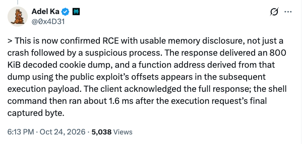 Adel Karimi's PHP2Shell RCE confirmation, 24 October 2026