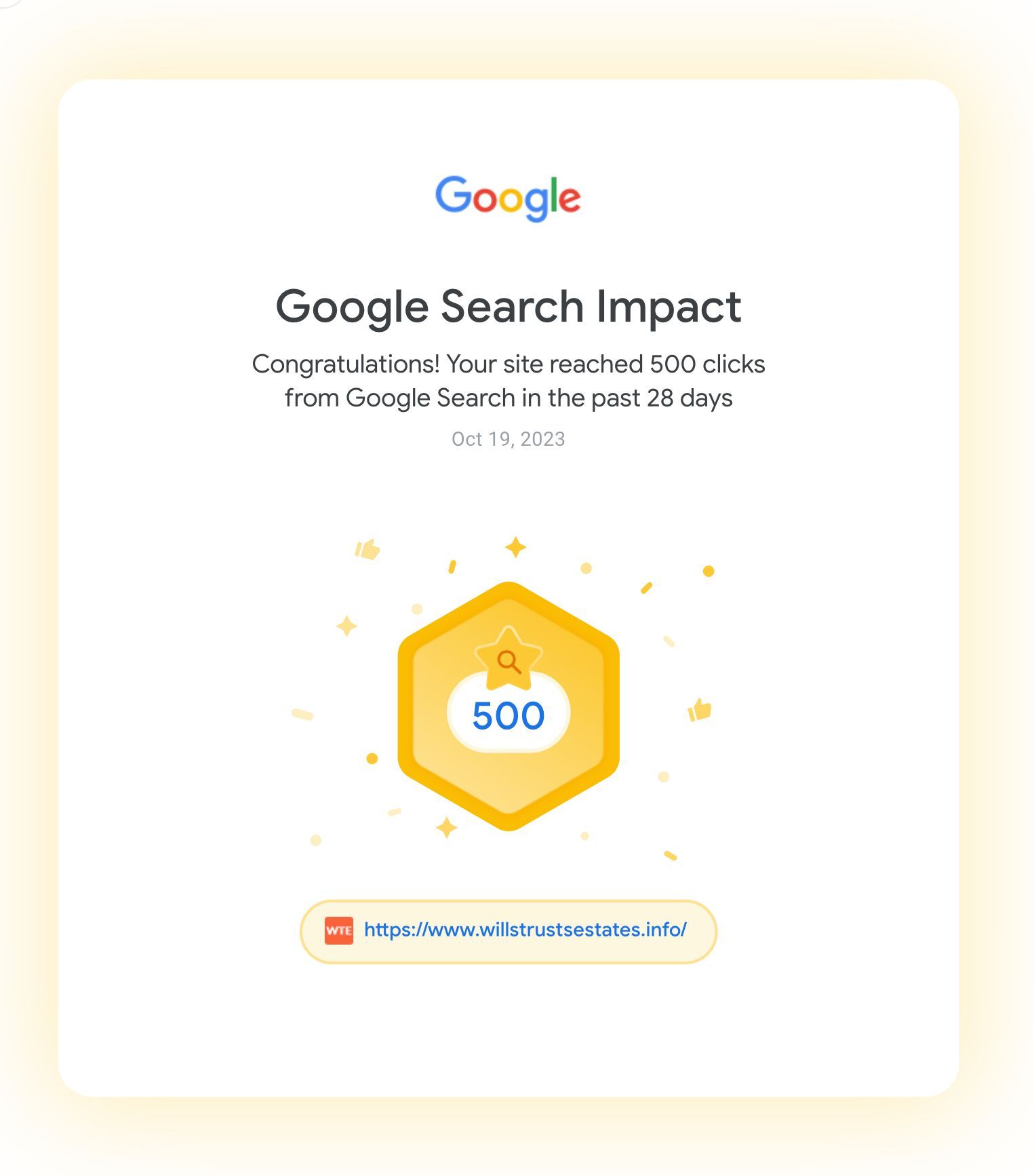 WTE Milestone: 500 Clicks from Google Search in 28 Days