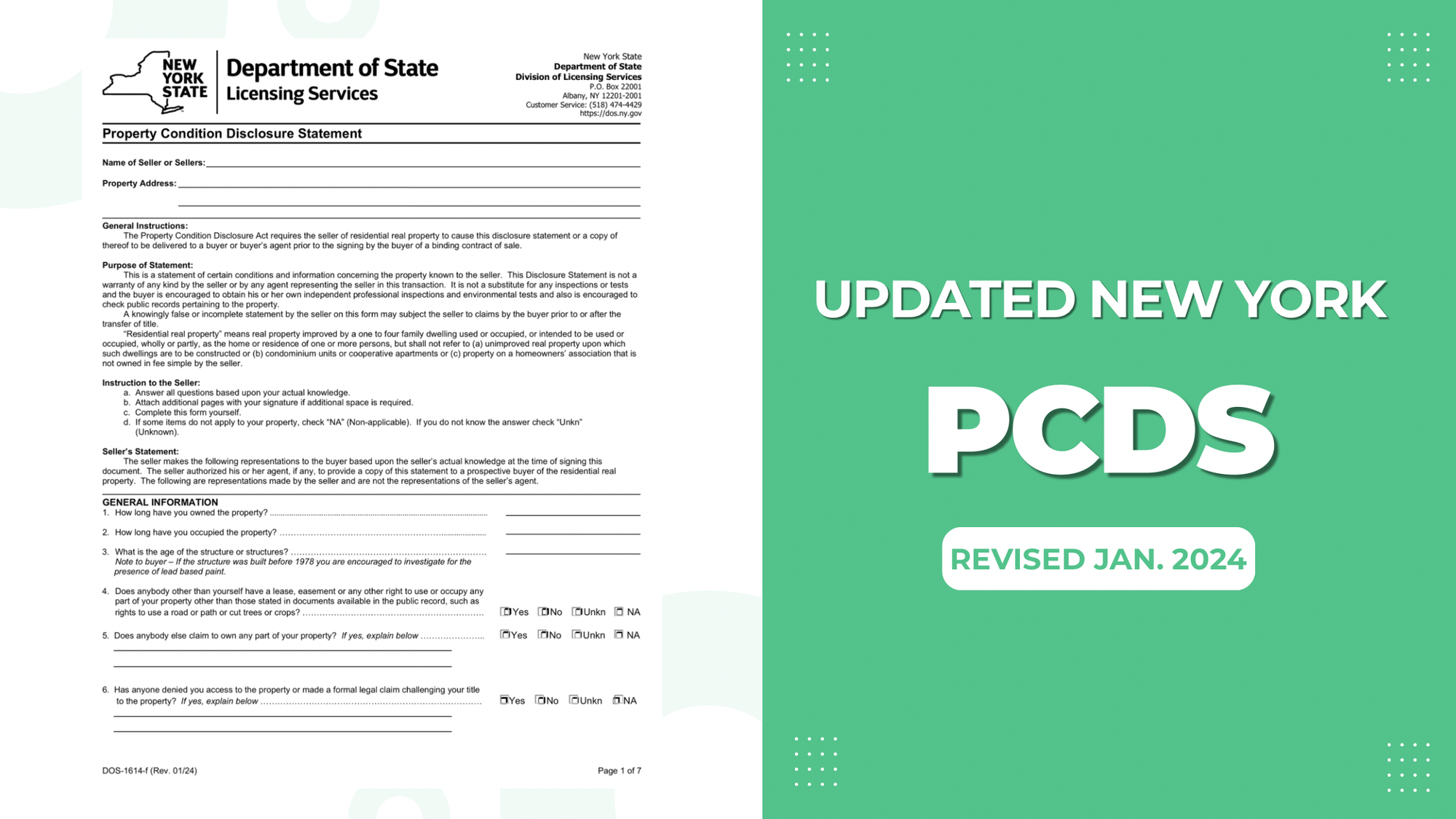 Form: Updated NY Property Condition Disclosure Statement (Revised Jan. 2024)