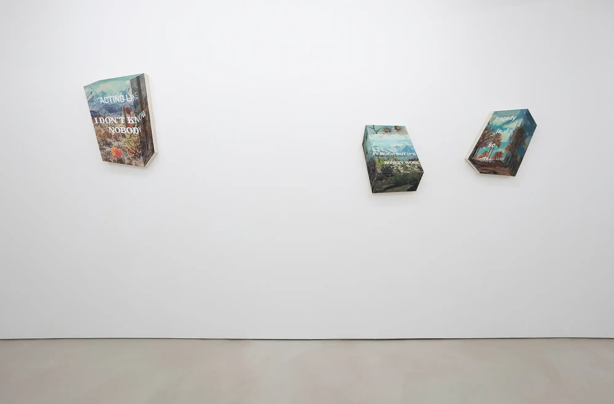 michael rikio ming hee ho installation view of  exhibition all things in the universe are made of pure energy, yet i'm still tired at sangheeut gallery, featuring text-based mixed media artworks