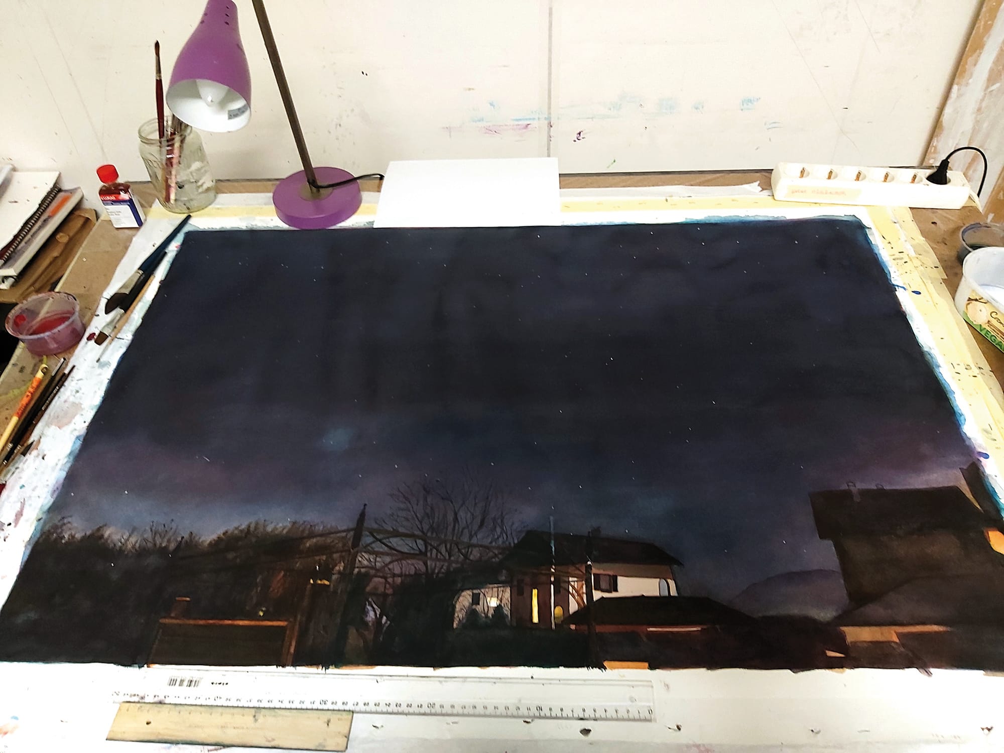 sarah mühlbacher, in her studio, painting, emerging art from austria