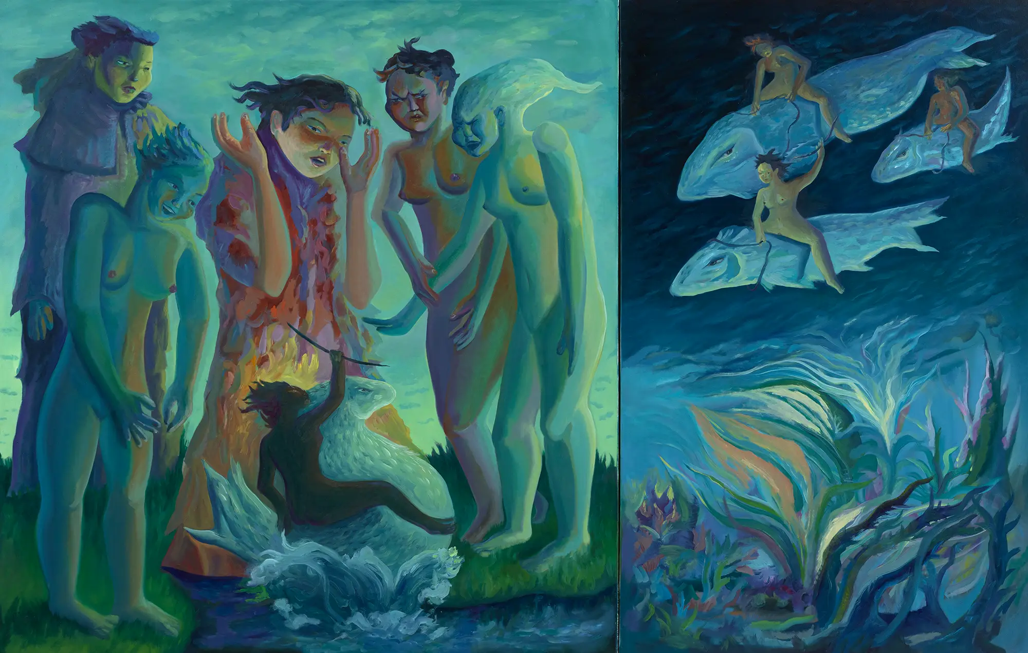 yuma radne, highlight contemporary painting, steve turner gallery, blue color, Los Angeles